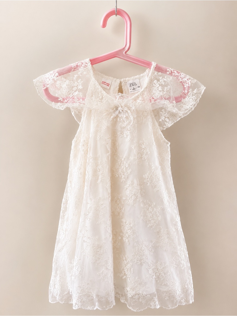 Zara Kids Cream Lace Flutter-Sleeve Dress